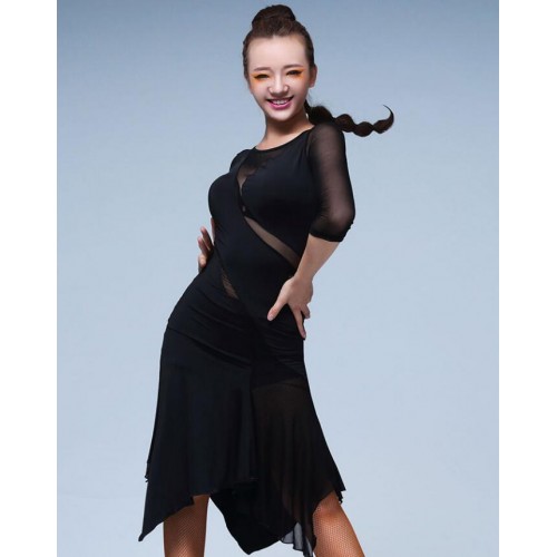 Black white Latin dance Dress Women Tango Dress Rumba Skirt Samba Costume Ballroom Latin Dress 